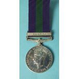 A General Service Medal with Malaya clasp awarded to MYA/18105595 Spr Ahmad B Hashi RE.