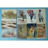 A collection of approximately 50 postcards, including a Schweppes advertising card, a "Canada the