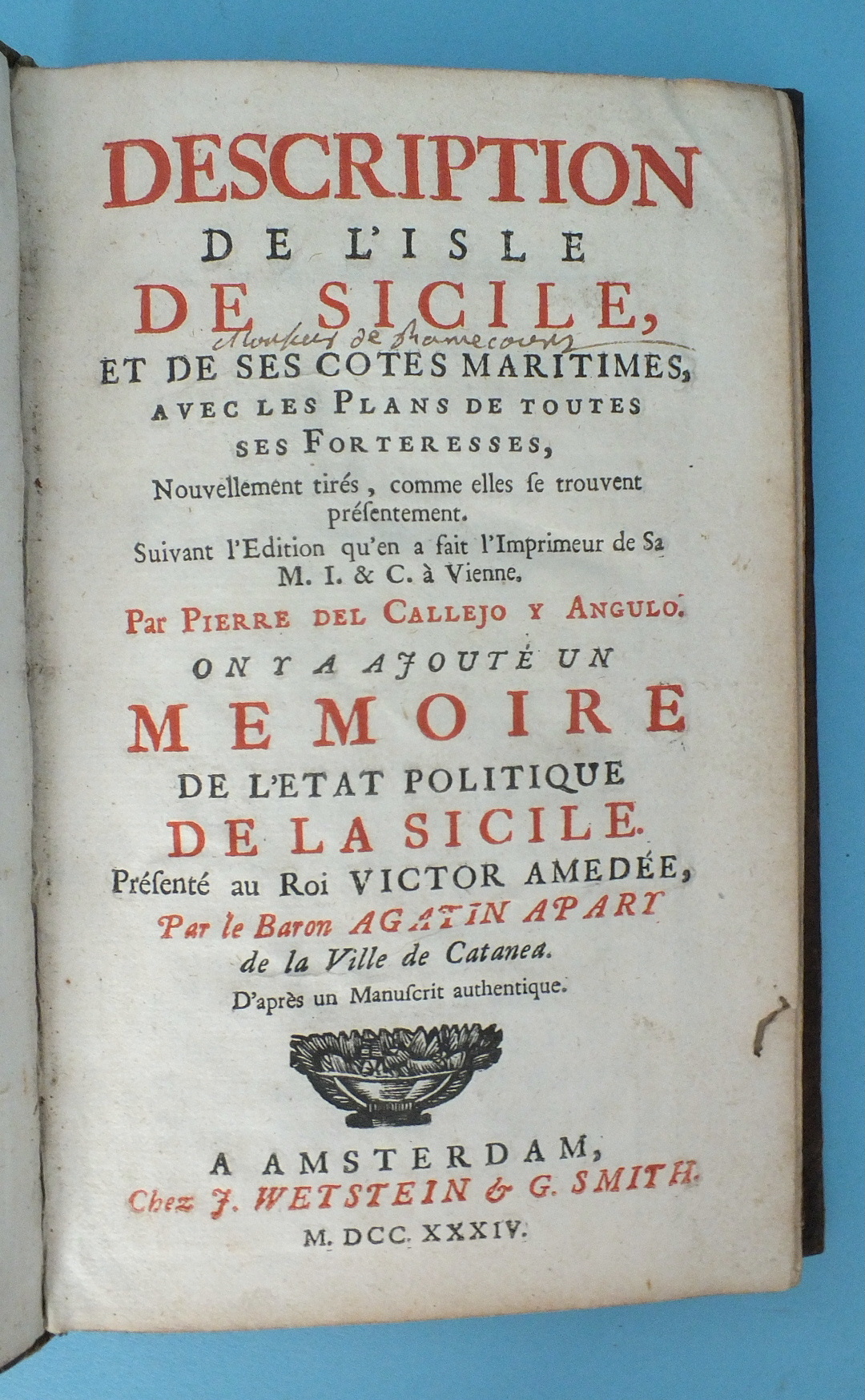 Callejo y Angulo (Pierre de), Description de L'Isle de Sicile et de Ses Cotes Maritimes avec Le - Bild 2 aus 4