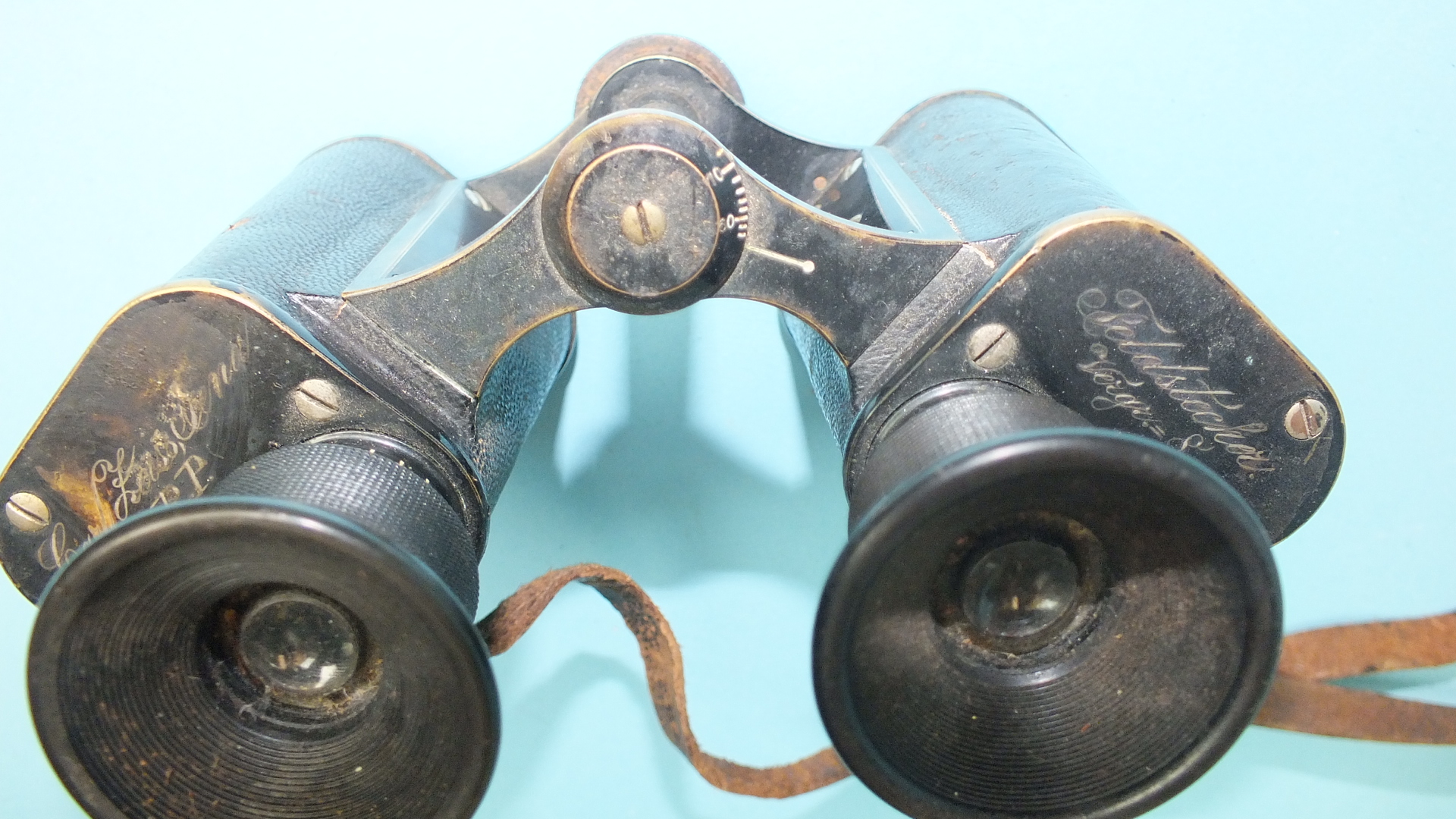 A pair of Carl Zeiss Jena binoculars stamped "DRP, Feldstecker Veigri 8, Capt A S Warwick, No.4 - Image 2 of 2