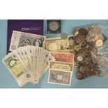 A collection of British and foreign coinage, including a small quantity of pre-1947 silver; Bank