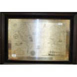 A framed silver map by The Royal Geographical Society, London hallmark for 1976, 37 x 56cm.