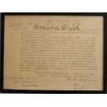 Edward VIII, Military Commission, signed at the head as King "Edward RI, Col. in Chief", Court at St