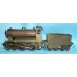 A scratch built live steam 3" gauge 4-4-0 locomotive and bogie tender, brass and copper,