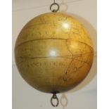 A Greaves & Thomas Globe Terrestré reproduction hanging terrestrial globe, 32cm diameter, 48cm high,