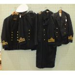 20th century Royal Navy uniform, comprising: No.1 and 2 dress jackets and trousers, great coat,