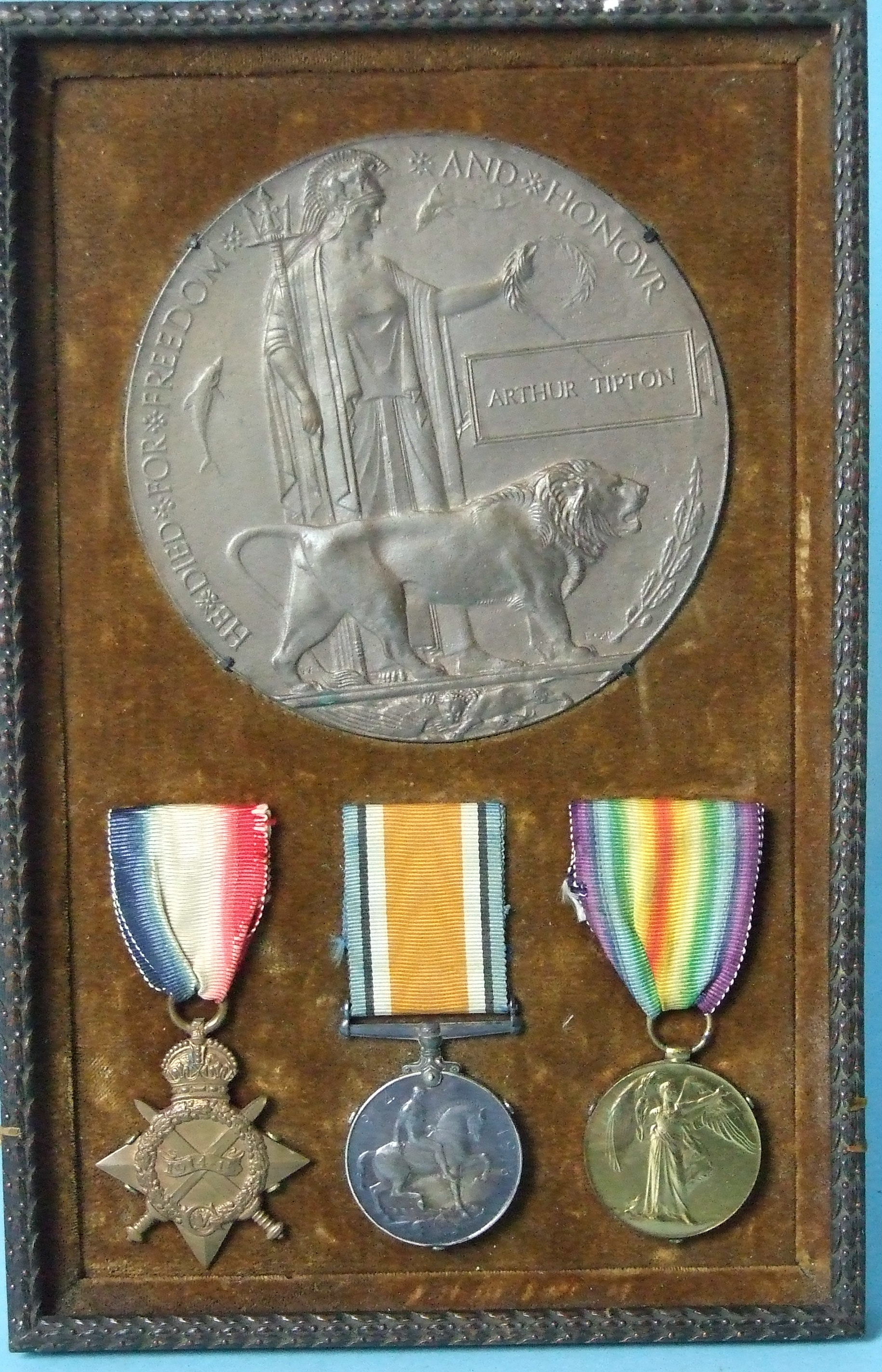 A group of three WWI medals awarded to 2654 L. Cpl A Tipton R Fus: 1914-18 Star, British War