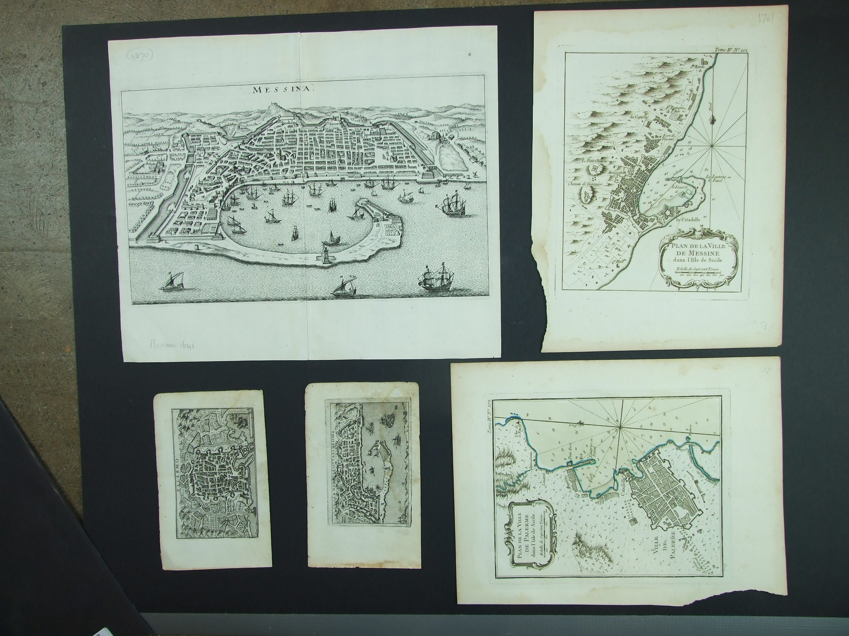 Messina & Palermo, five plans and views, Merian 1641, Messina, no colour, image 34.5 x 20.5cm, - Image 2 of 2