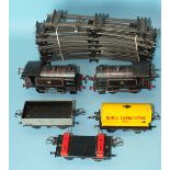 Hornby O gauge, two type 40 0-4-0 locomotives, three wagons and a quantity of track.