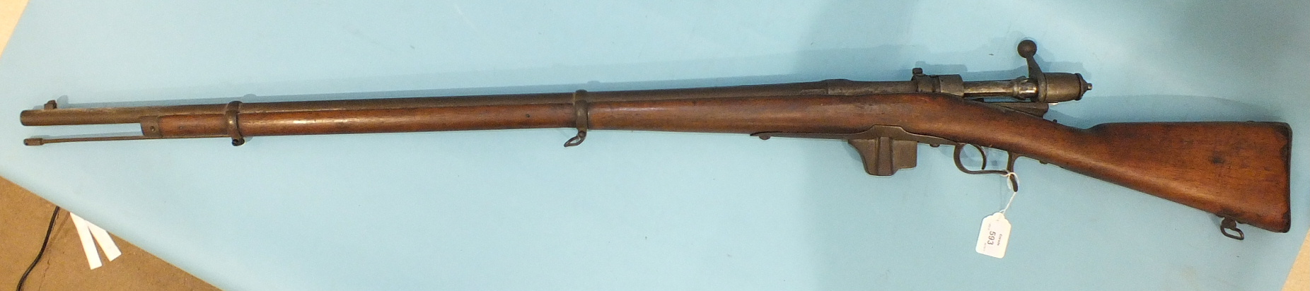 A Torre Annunziata 1889 10.5mm bolt-action rifle with full wood stock and rammer, 135cm overall, - Image 2 of 3