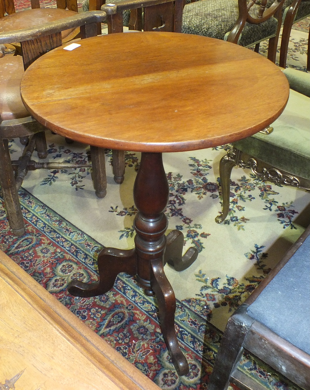 A Late-Victorian mahogany circular-top table on turned column and tripod support, 49cm diameter