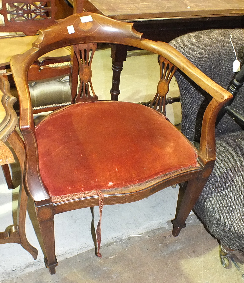 A 19th century mahogany narrow drop-leaf table, 76cm x 76cm open, a Victorian low nursing chair - Image 3 of 3