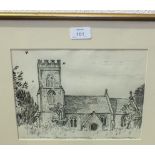 Three modern gilt-framed wall mirrors and a watercolour sketch of the Church of St Margarets,