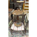 An Edwardian walnut octagonal occasional table, a wooden armchair and other items.