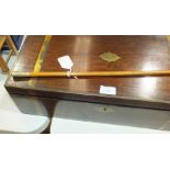 A late-19th century brass-bound rosewood writing slope, 50cm wide and a swagger stick, (2).