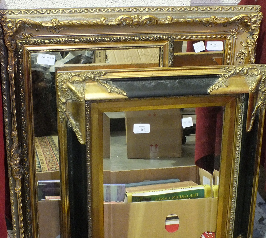 Three modern gilt-framed wall mirrors and a watercolour sketch of the Church of St Margarets, - Image 2 of 2