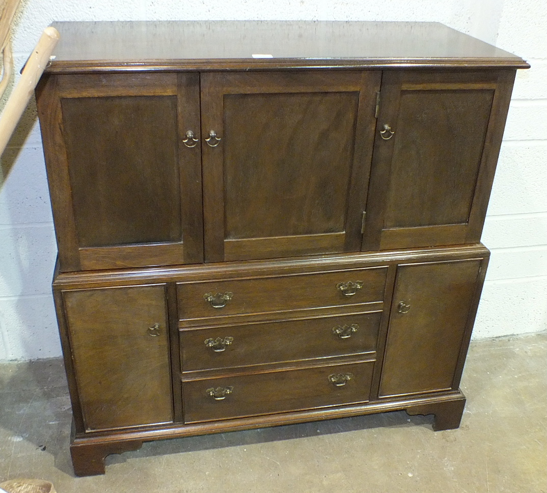 A walnut drinks cabinet with fitted interior, on cabriole legs and a mahogany side cabinet, (2). - Image 2 of 3