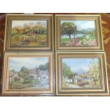 Eleanor Panayi, a collection of six small framed oil paintings, four depicting landscapes, one still