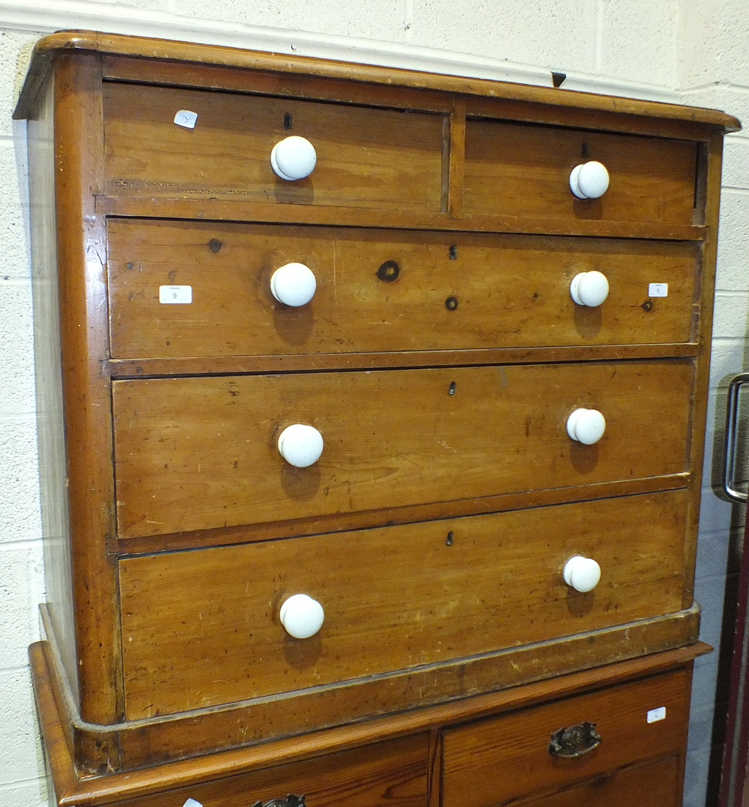 A Late-Victorian stained pine straight-front chest of two short and three long drawers, with - Image 2 of 2