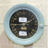 A Seth Thomas painted metal circular military-style time clock, the black dial and Arabian