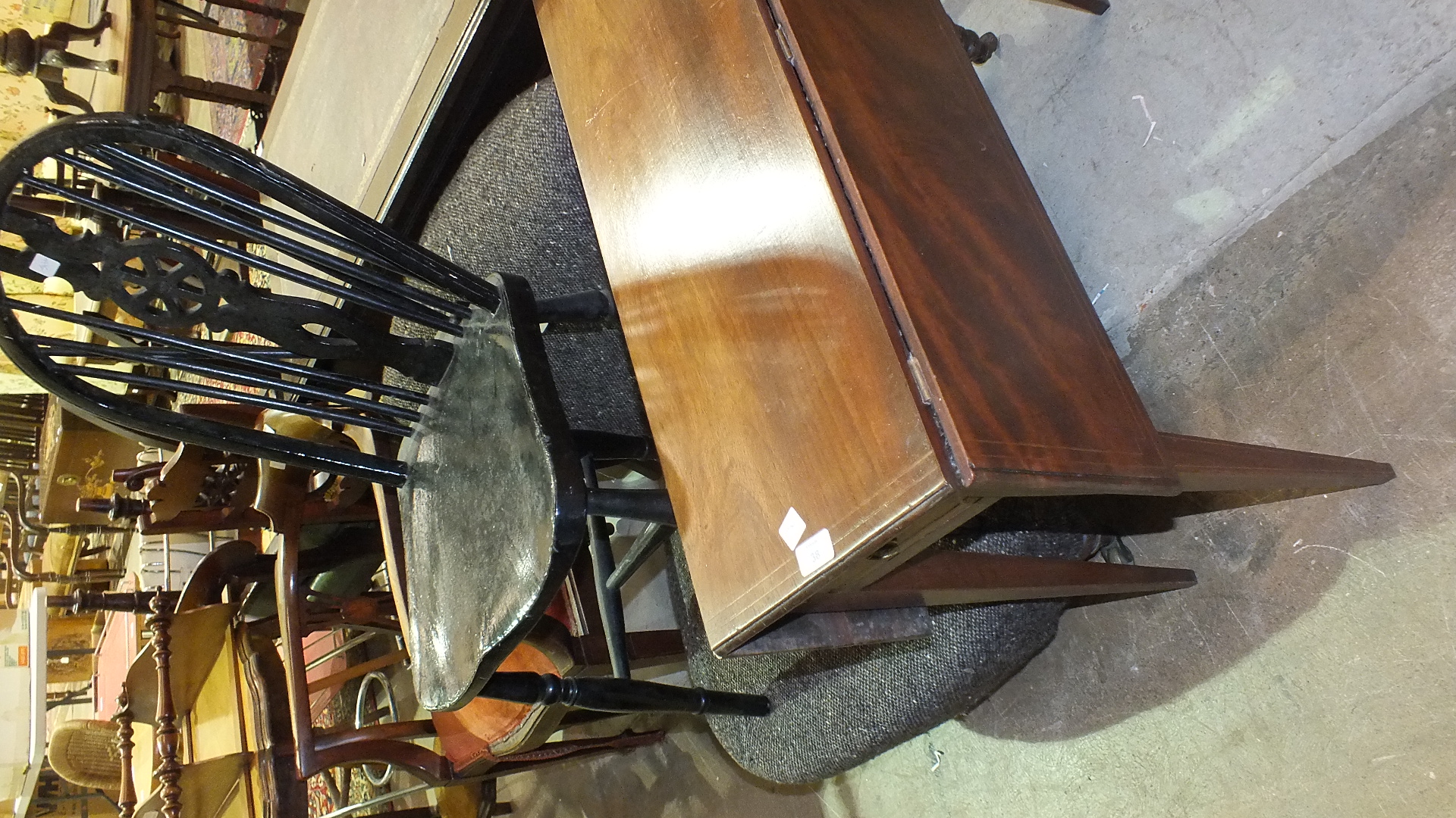 A 19th century mahogany narrow drop-leaf table, 76cm x 76cm open, a Victorian low nursing chair