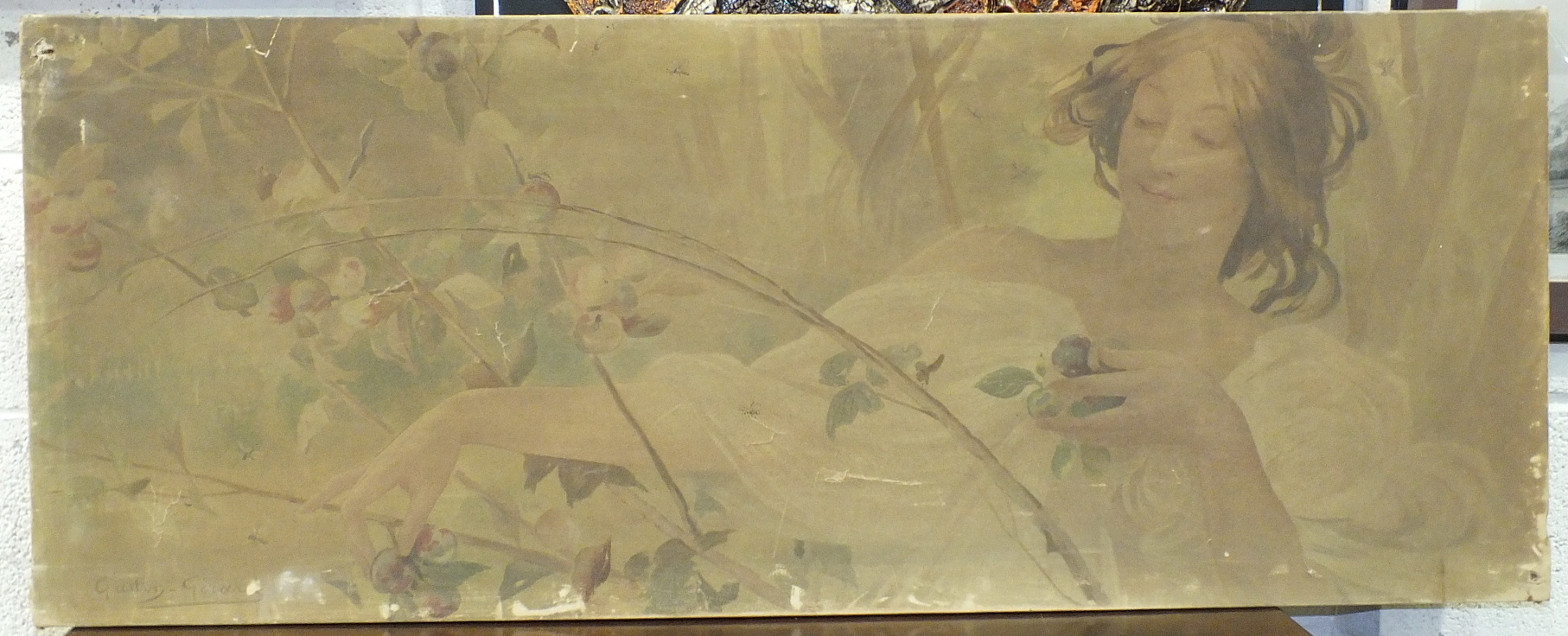 After Gaston-Gerard, an Art Nouveau panel depicting a young girl amongst flowers, 49 x 124cm and a - Image 2 of 4