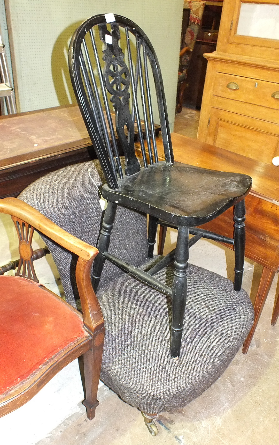 A 19th century mahogany narrow drop-leaf table, 76cm x 76cm open, a Victorian low nursing chair - Image 2 of 3