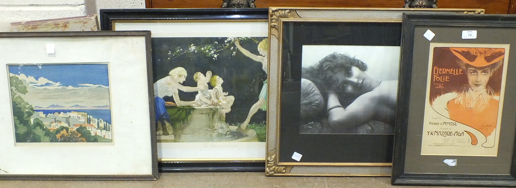 After Gaston-Gerard, an Art Nouveau panel depicting a young girl amongst flowers, 49 x 124cm and a - Image 3 of 4