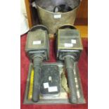 Two metal coaching lamps, other metal ware and miscellaneous items.