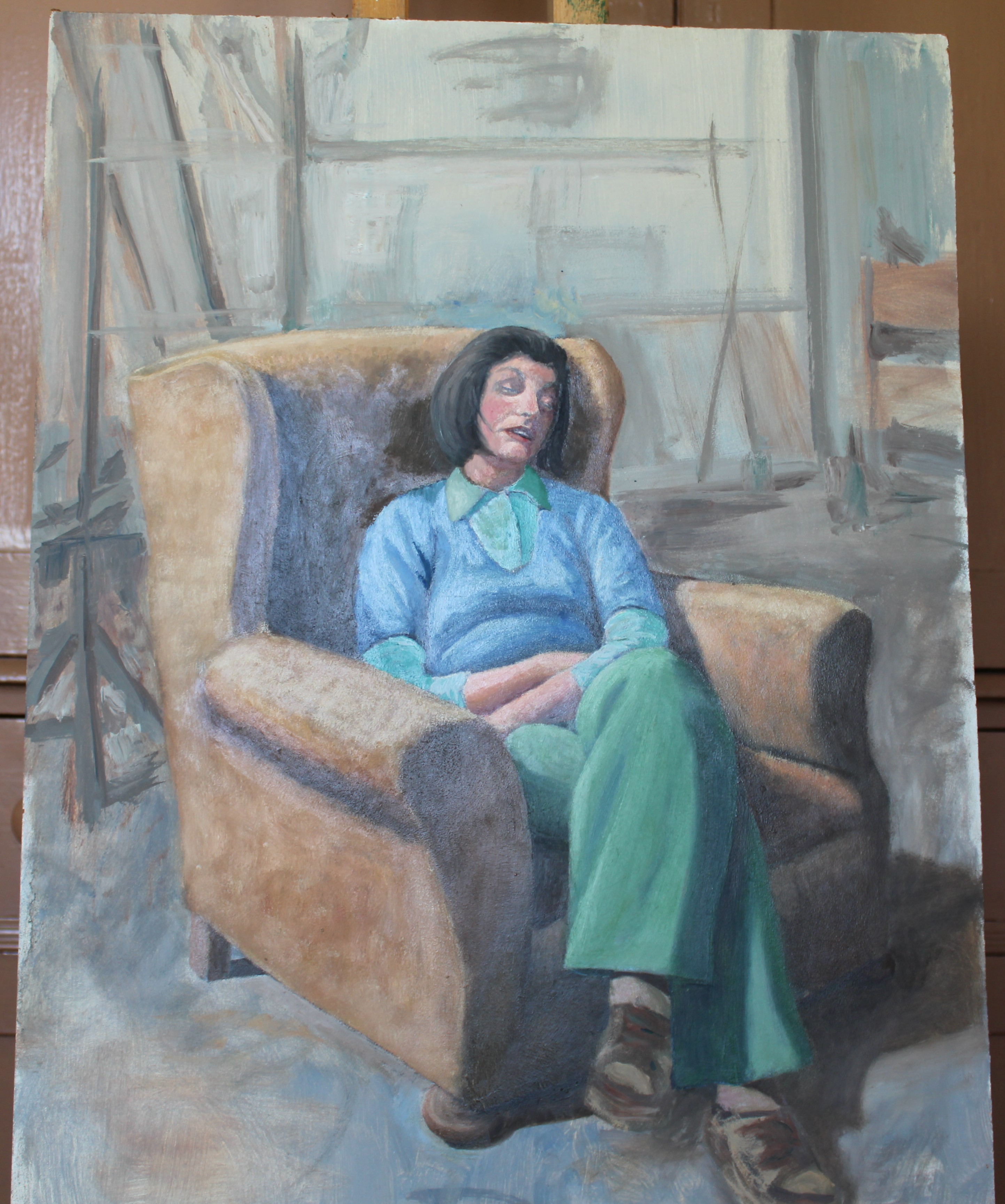 •WOMAN WEARING WHITE BLOUSE Signed unframed oil on board, 50.5 x 40cm, YOUNG WOMAN ASLEEP IN AN - Image 6 of 9