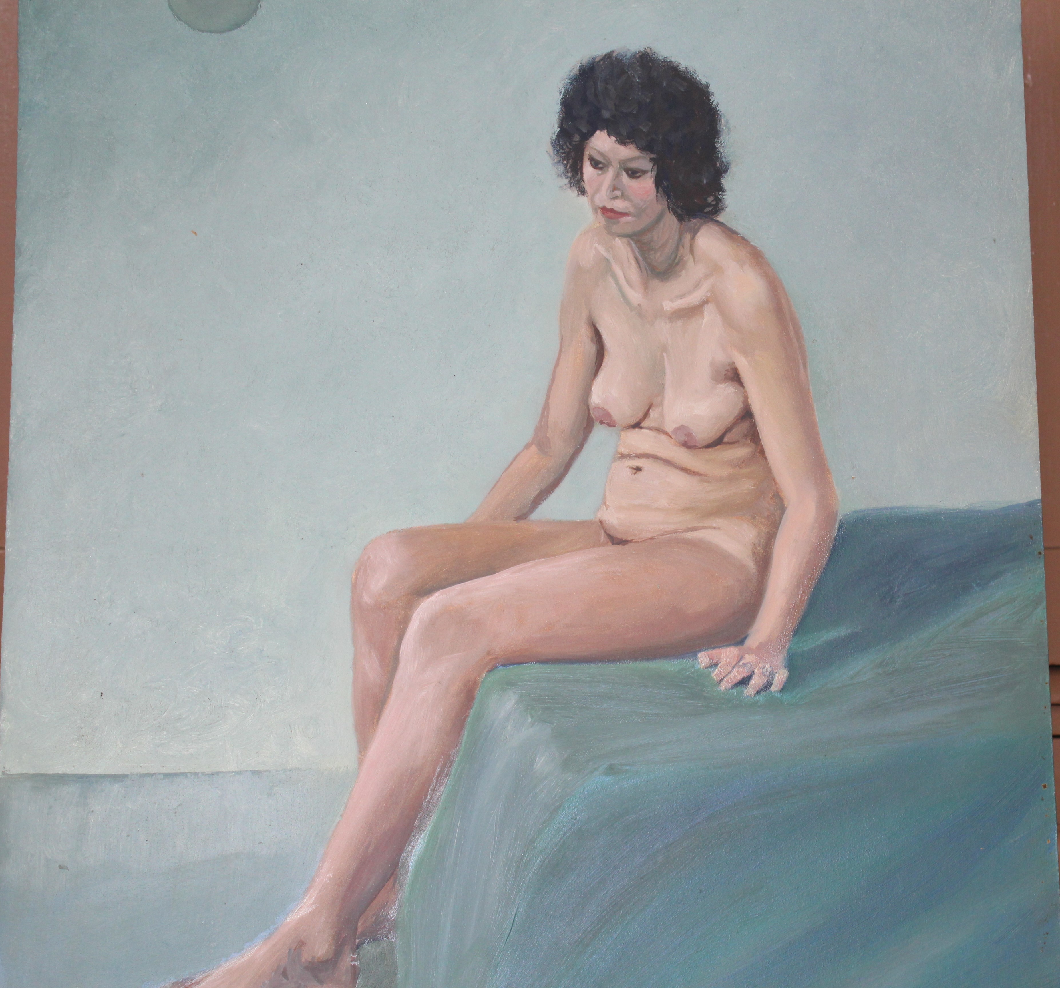 •STUDY OF A NUDE WOMAN IN GREEN-DRAPED ARMCHAIR Unsigned unframed oil on board, 40 x 31cm, STUDY - Image 3 of 7