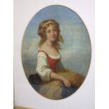 19th century English School SUMMER, PORTRAIT OF A GIRL HOLDING A SHEAF OF CORN Unsigned oil on