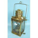 A brass hanging four-glass lantern by Davey & Co, London, Ltd, complete with paraffin burner, 48cm