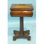 A Victorian rosewood teapoy by Williams and Gibton, the caddy with sarcophagus lift lid revealing