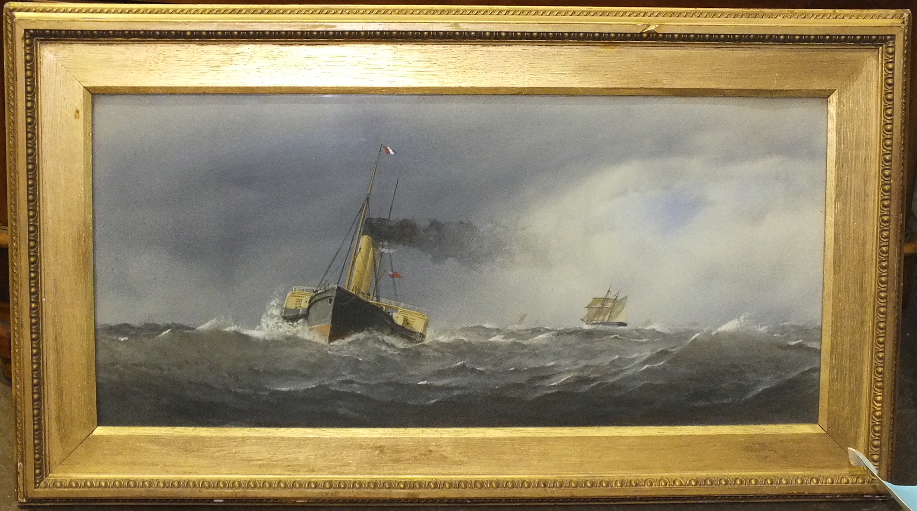 Henry Eustace Tozer 1870-1940 THE STEAM TUG LYONS IN CHOPPY SEA WITH OTHER VESSELS IN THE DISTANCE - Image 2 of 3