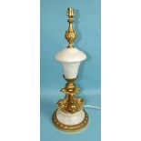 An impressive gilt brass and alabaster table lamp in the form of an urn, supported on stylised