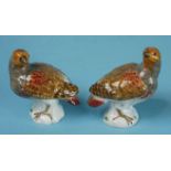 A pair of small Meissen porcelain models of English Partridges, crossed swords mark, 20th century,