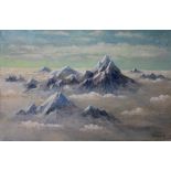 •STUDY OF THE ALPS FROM THE AIR Signed unframed oil on board, 41 x 61cm and another similar view, 30