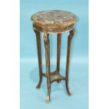 A 19th century French gilt painted plant stand, the circular top inset with pink vein marble on four