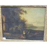 18th Century Italian Follower of Andrea Locatelli PASTORAL SCENE WITH FIGURES AND DONKEY BESIDE