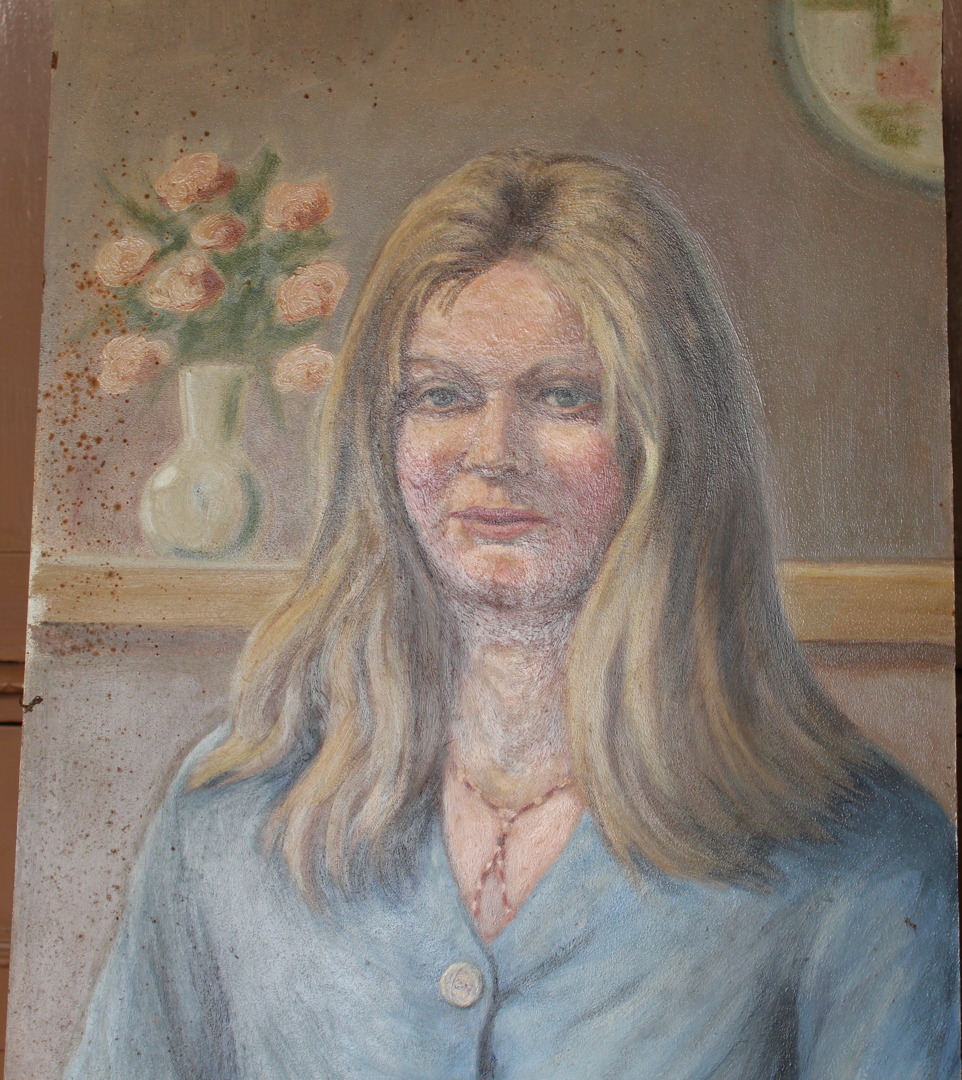 •PORTRAIT OF A WOMAN WEARING A BLUE TOP Unsigned unframed oil on board, 50 x 40.5cm and a collection - Image 8 of 9