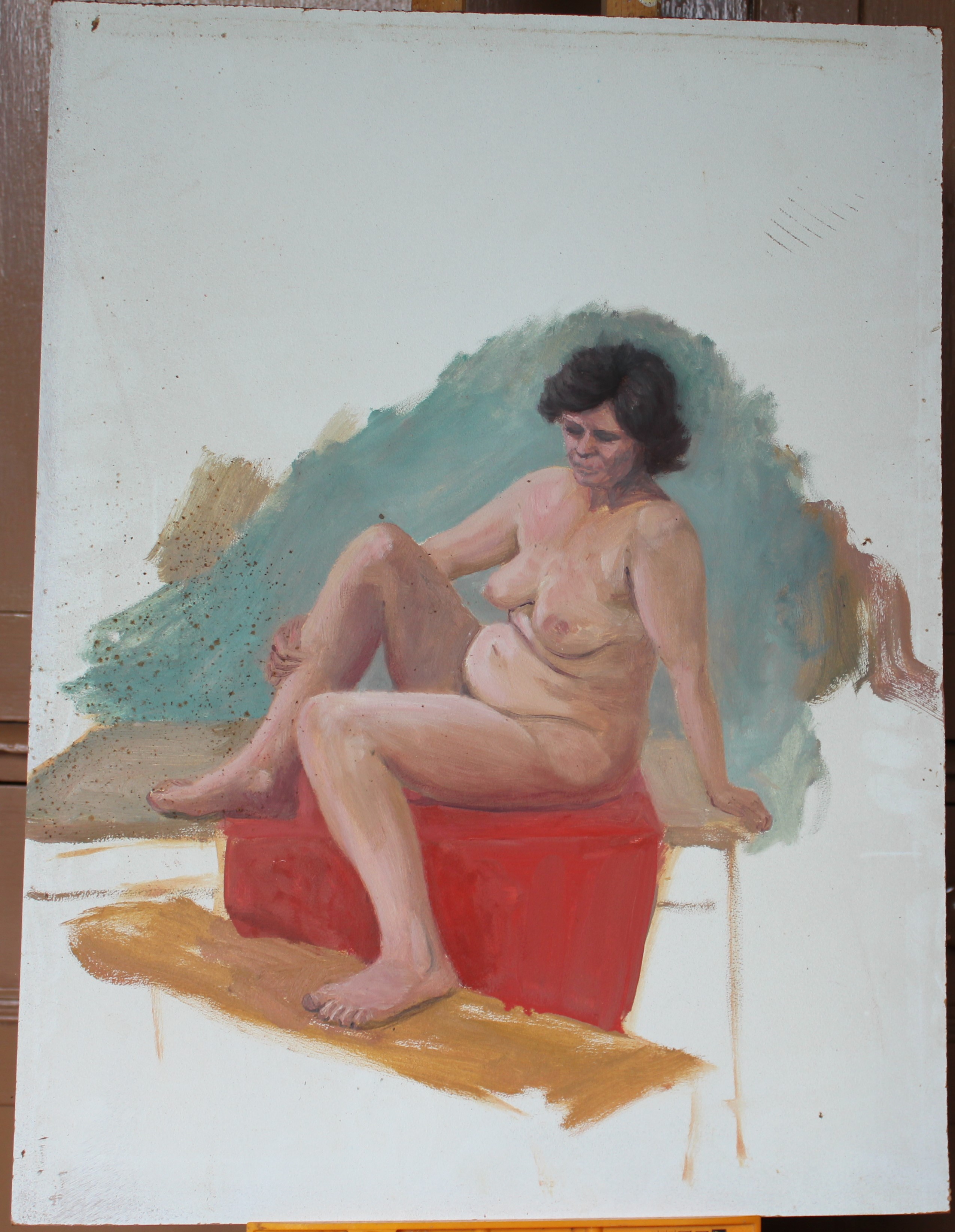 •STUDY OF A NUDE WOMAN IN GREEN-DRAPED ARMCHAIR Unsigned unframed oil on board, 40 x 31cm, STUDY - Image 5 of 7