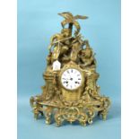 C F Crewes À Paris, a 19th century gilt metal mantel clock, the case surmounted by a lion and