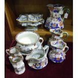 Three Masons Ironstone octagonal jugs decorated in Imari colours, 24cm to 17cm, one with old