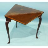 An unusual George III mahogany corner table, the triangular top with three drop leaves and swivel to