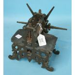 A bronze and steel miniature printing press, the cast bronze frame with metal rollers and alloy