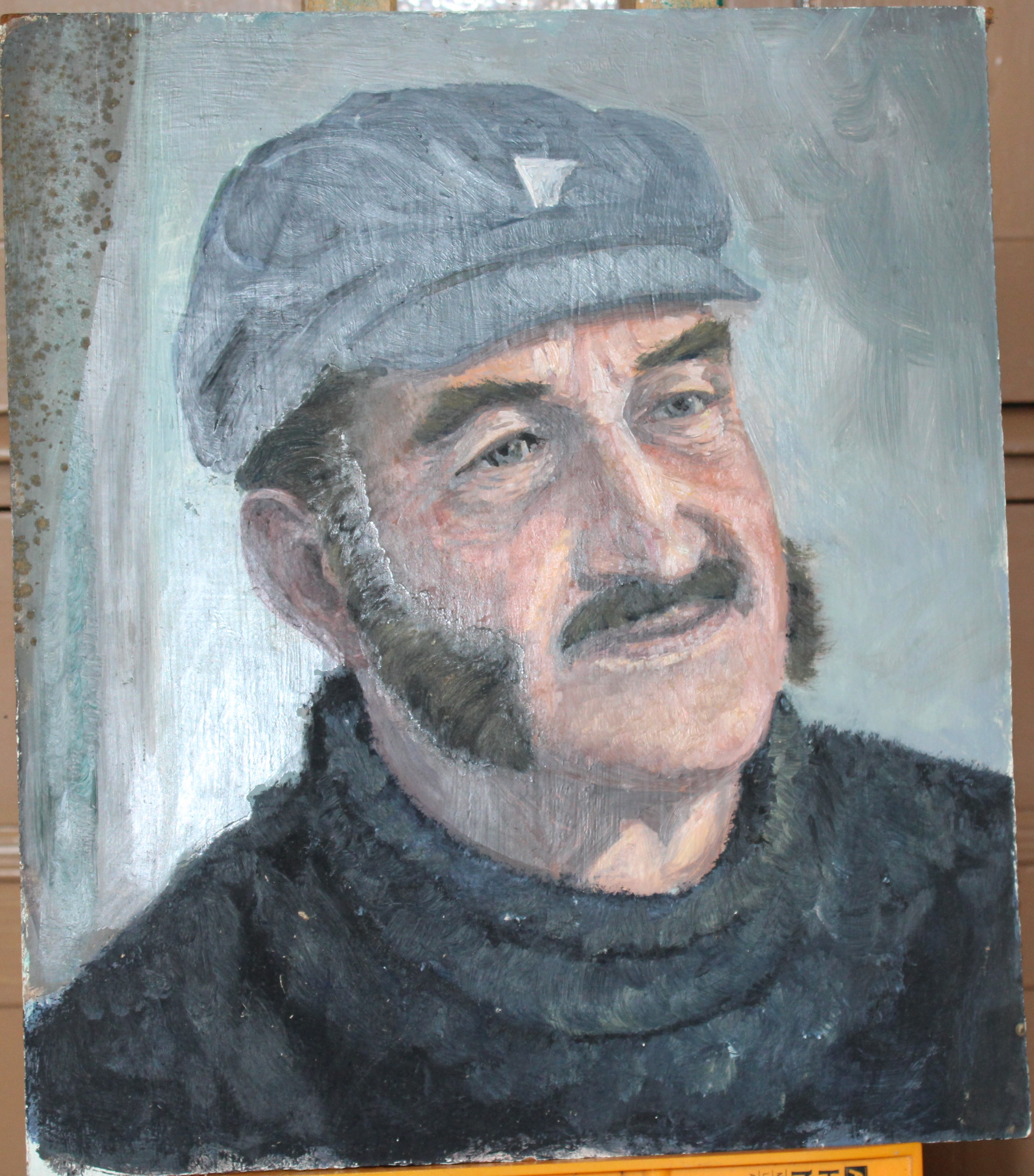 •FISHERMAN SMOKING A PIPE, SITTING ON A CAPSTAN Signed, unframed oil on board, 60.5 x 45cm and two - Image 2 of 3