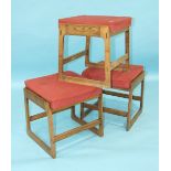 A set of six craftsman-built oak-framed stools, each open plain rectangular frame with padded