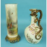 A Royal Worcester blush ivory dragon-handled ewer and a Royal Worcester large vase decorated with
