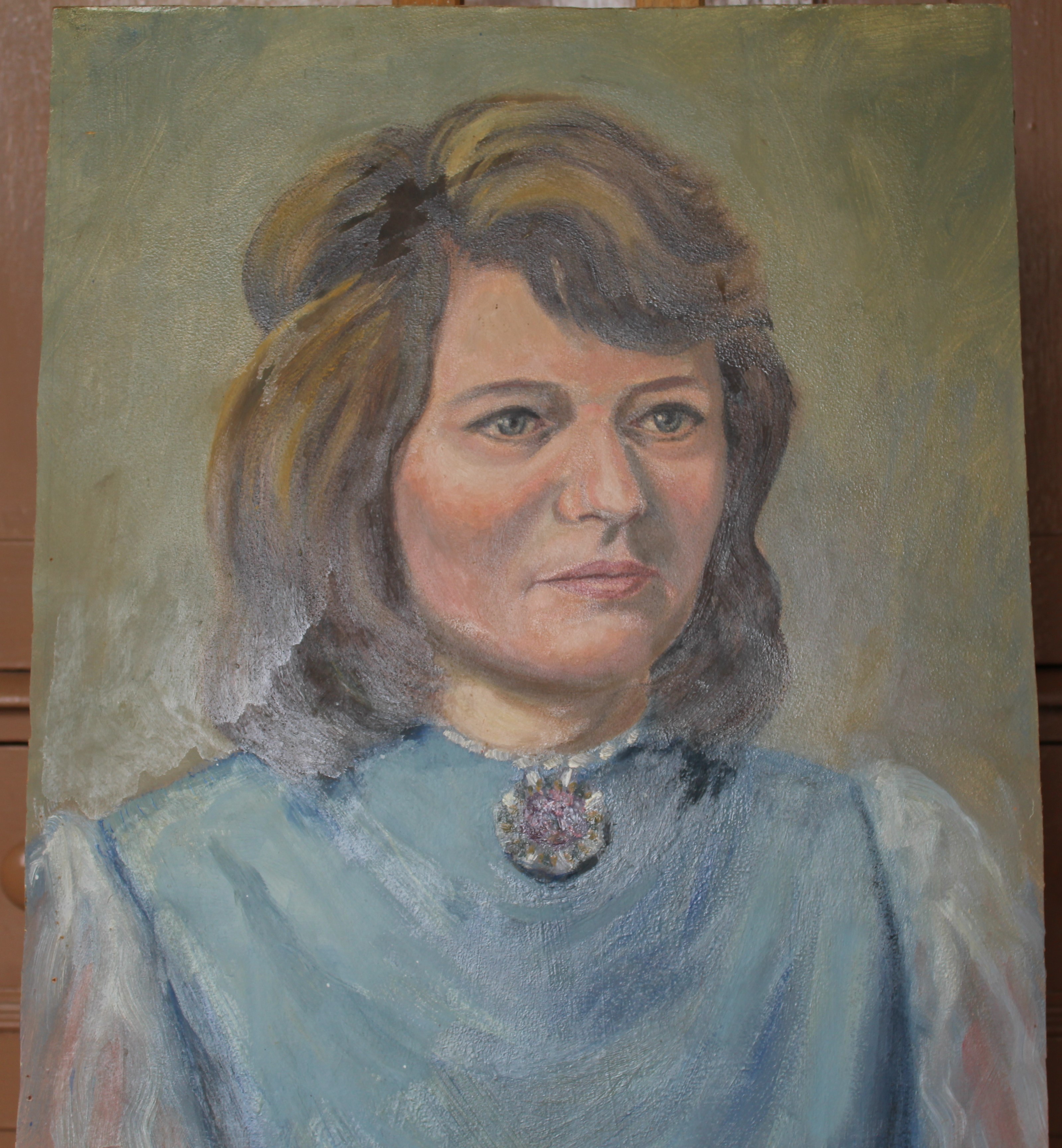 •PORTRAIT OF A WOMAN WEARING A BLUE TOP Unsigned unframed oil on board, 50 x 40.5cm and a collection - Image 3 of 9